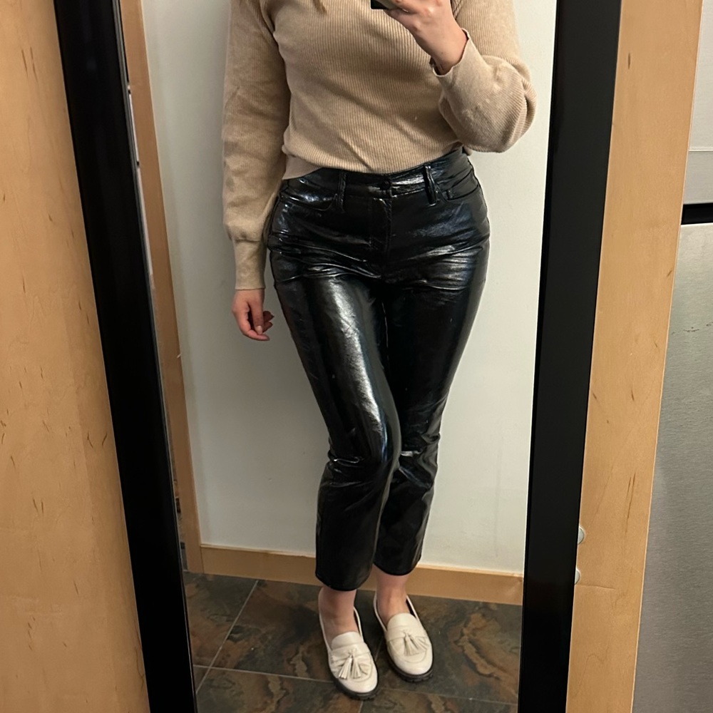 Good American | Shiny Black Faux Leather Cropped Pants